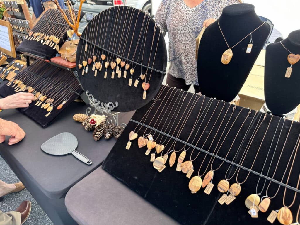 Necklaces displayed at the Transylvania Farmers Market