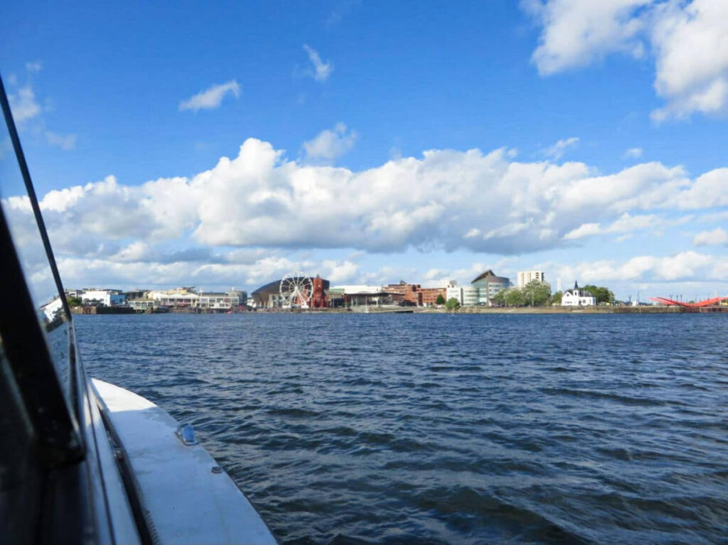 View of the Cardiff Bay from the boat