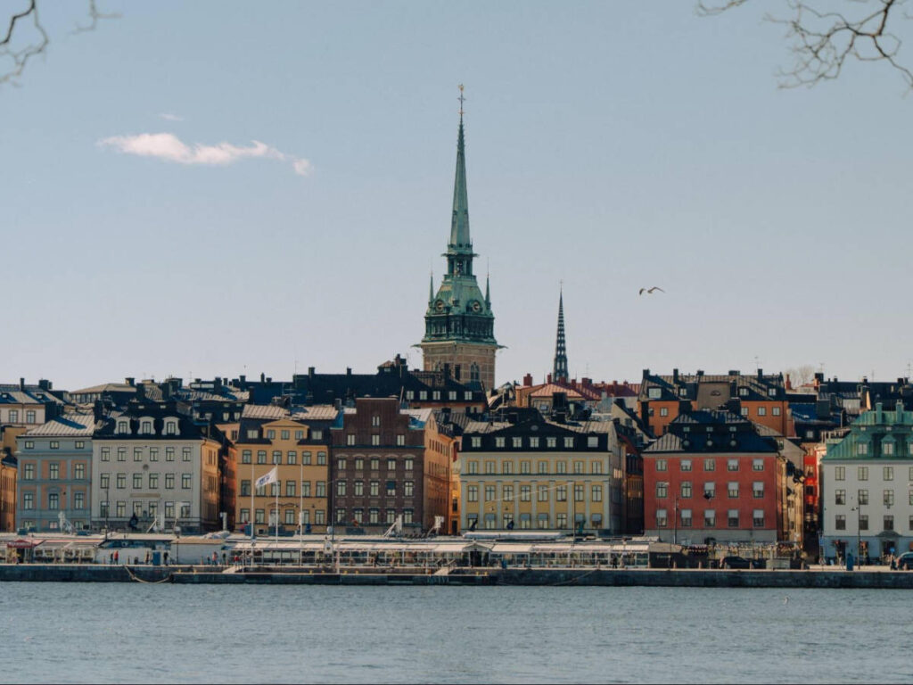View of the towers of Tyska Kyrkan above Gamla Stan’s skyline