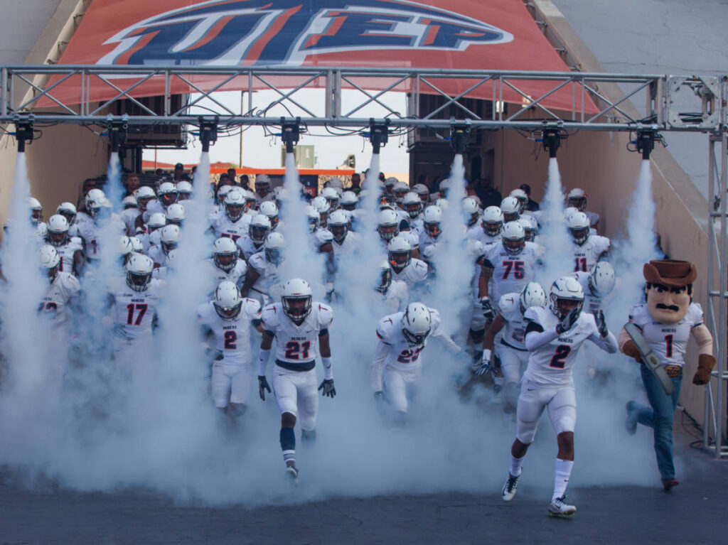 UTEP players leaving the tunnel at the Sun Bowl in El Paso