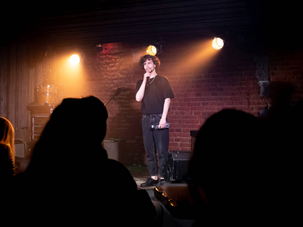 A comedian performing at the Underground Comedy at Hotbed