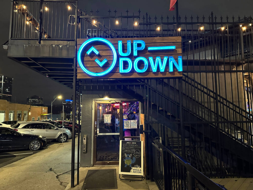 View of the signage of Up Down Retro Arcade Bar