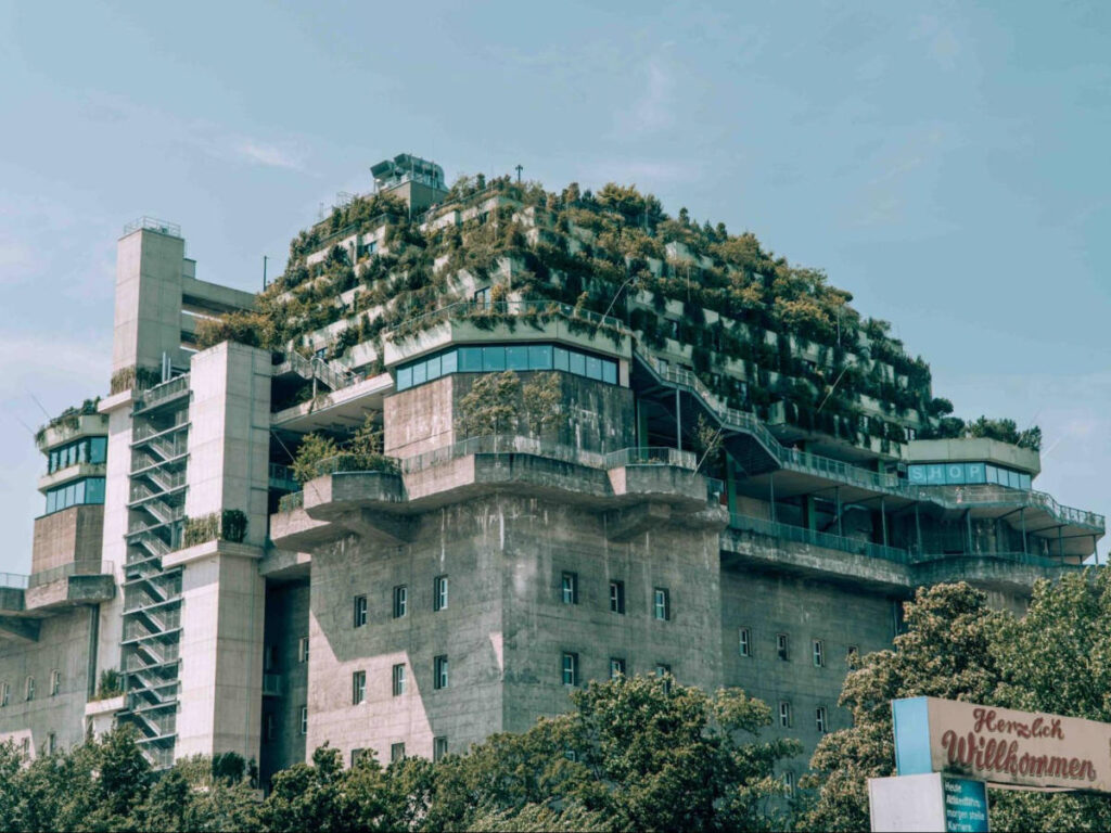 View of the greenery around around the upper floors of Hamburg Bunker