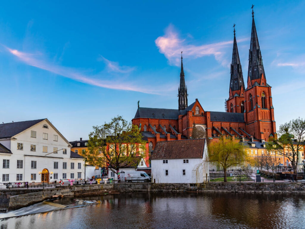 View of the waterfront of the cathedral in Uppsala
