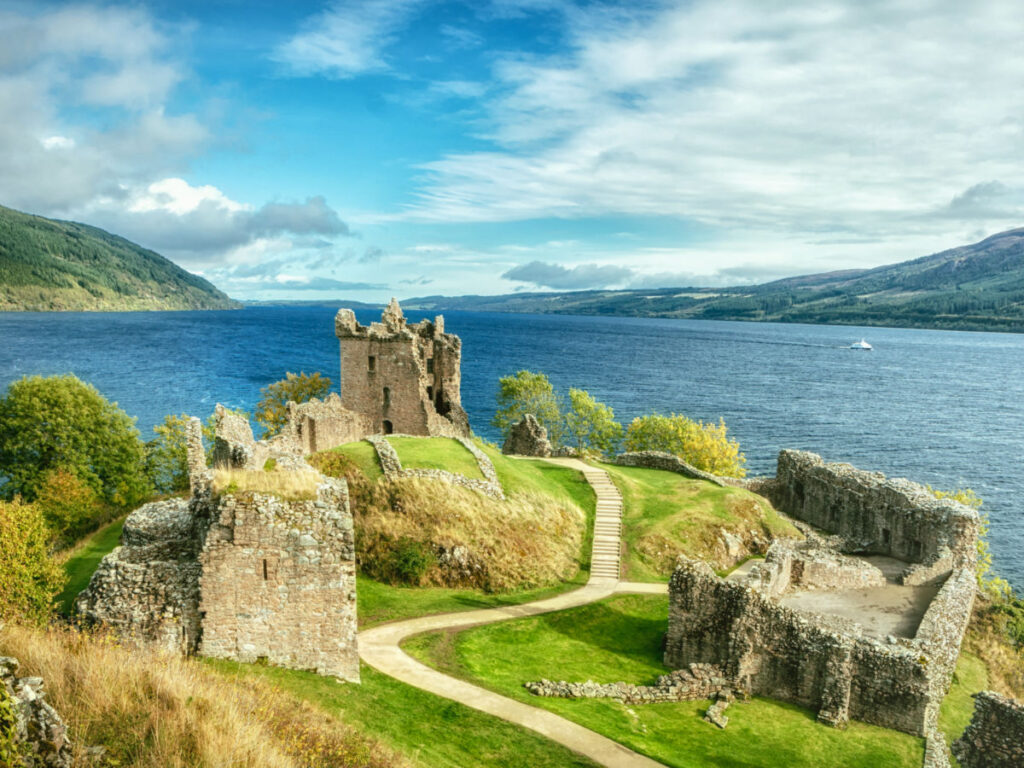 View of the ruins of Urquhart Castle on Loch Ness
