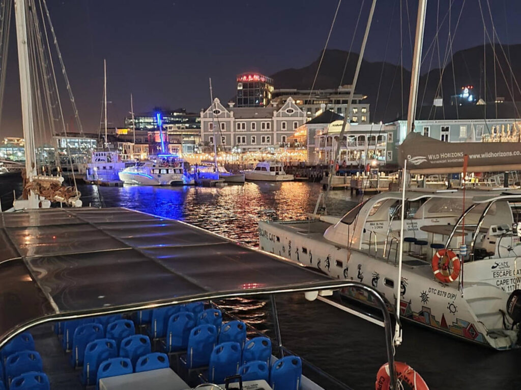 The Boats in the harbour at the V&A Waterfront at night