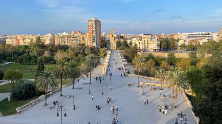 Overlooking view of the Valencia skyline from Torre de Serranos