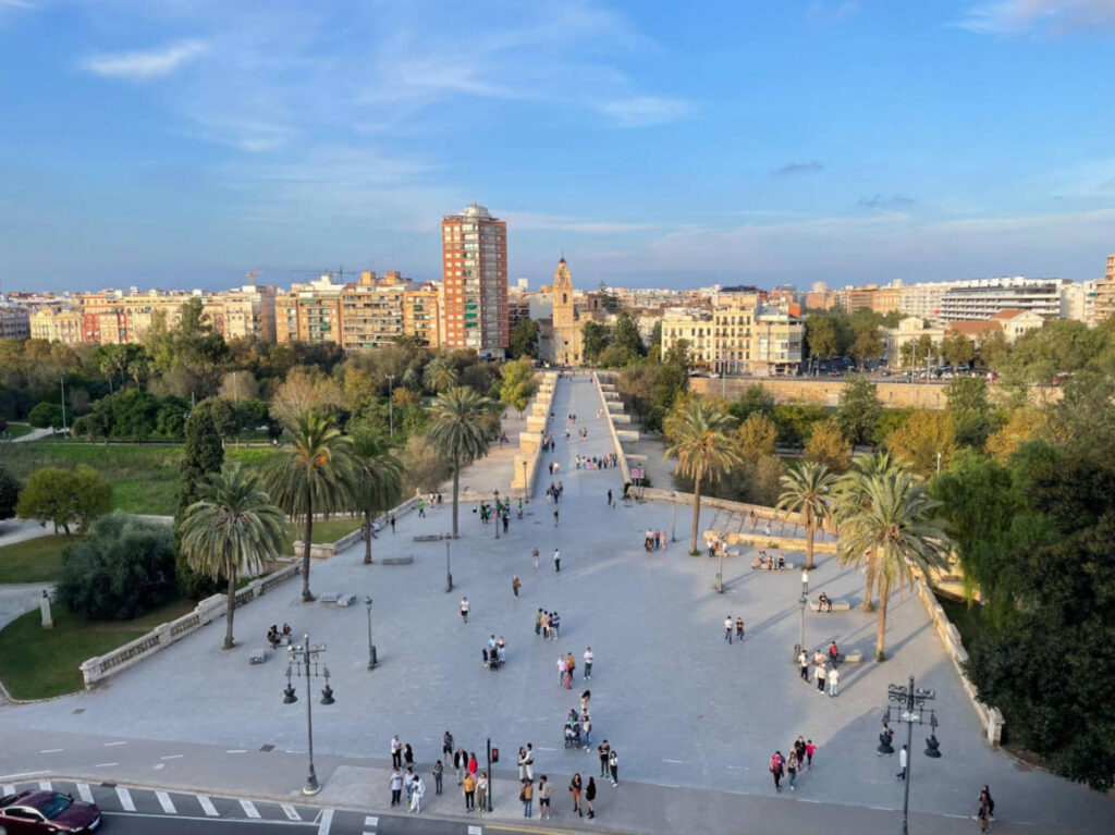 Overlooking view of the Valencia skyline from Torre de Serranos