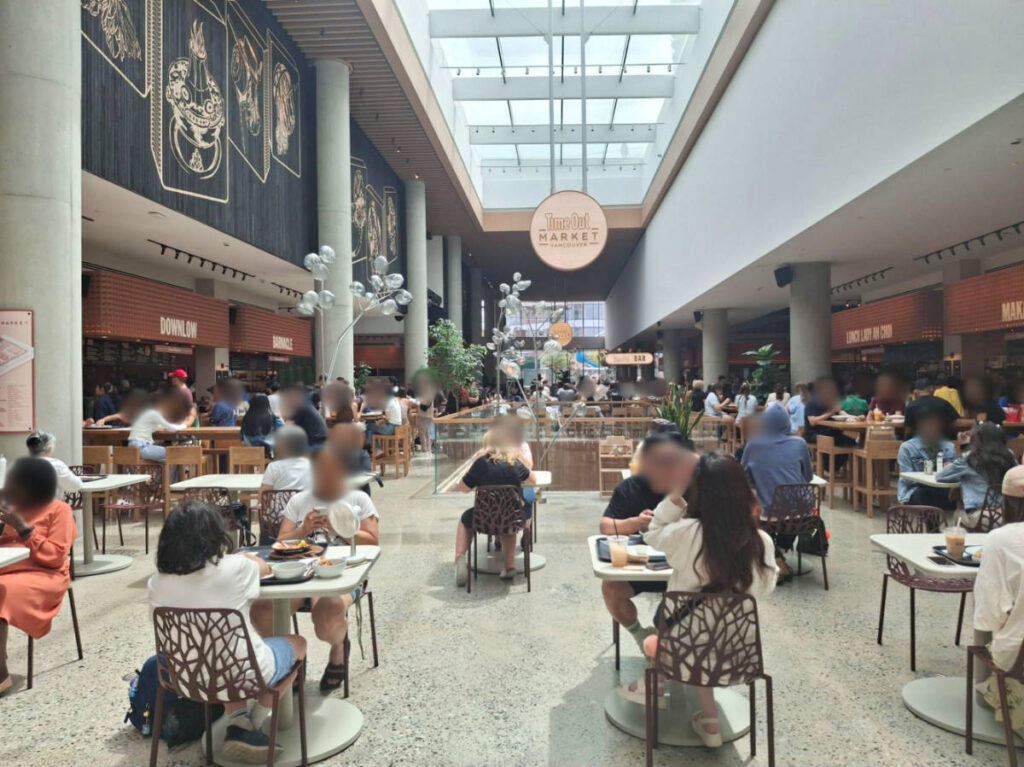 View of the crowd dining at the Time Out Market in Vancouver