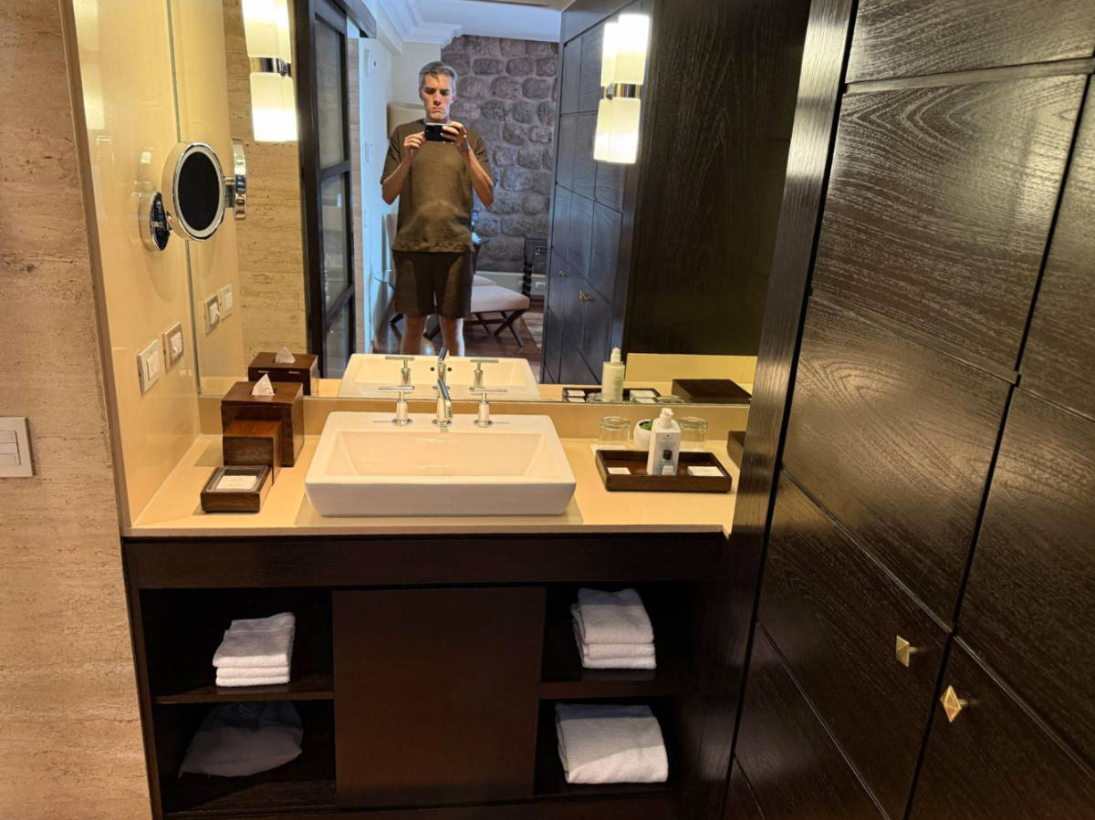 View at the vanity mirror in the Imperial Suite in JW Marriott El Convento Cusco