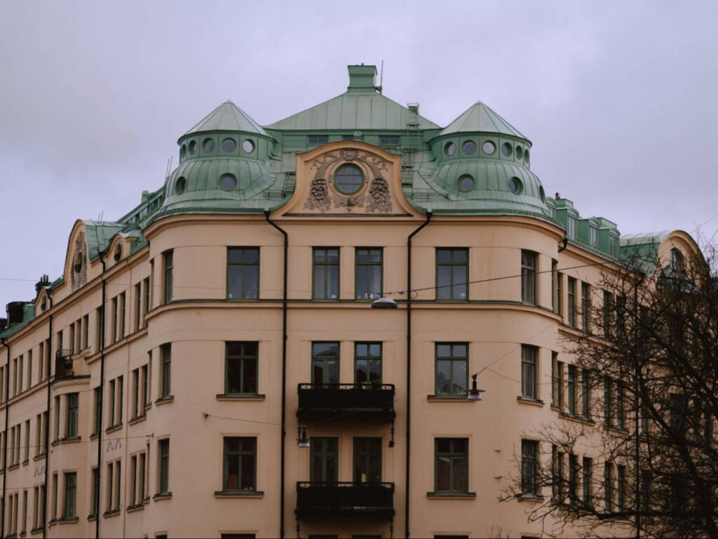 The impressive rooftop of a building in Vasastan
