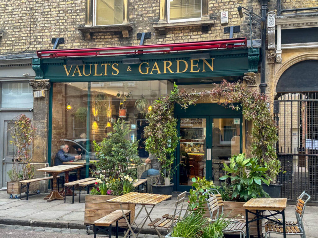 View of the vibrant exterior and greenery on the terrace of Vaults & Garden