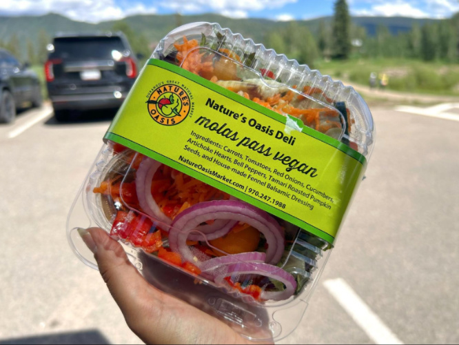 Closeup look of the vegan food from the natural grocery store