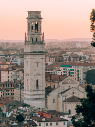 The tower of Verona Cathedral seen from the Castel San Pietro