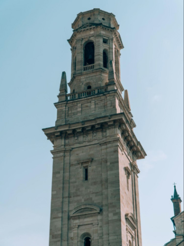 View of the tower of Verona Cathedral against the clear blue sky