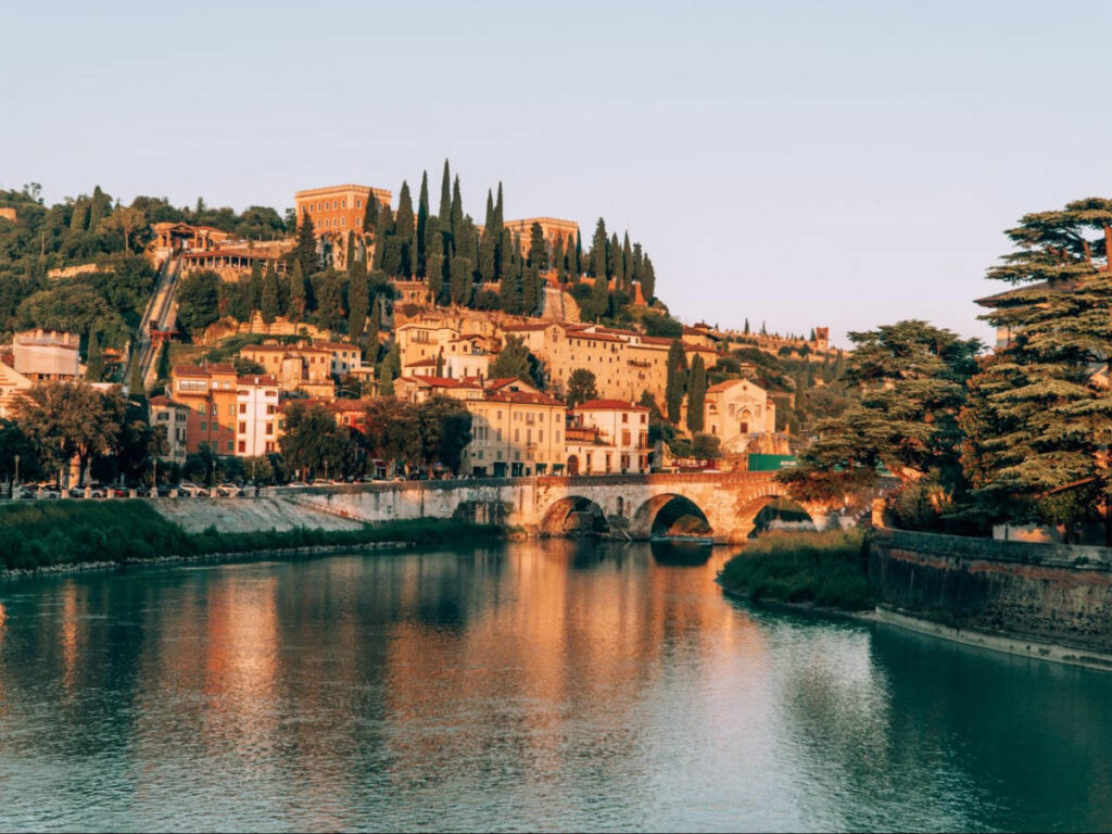 Scenic view of the sunset reflecting on Veronetta and the Castel San Pietro