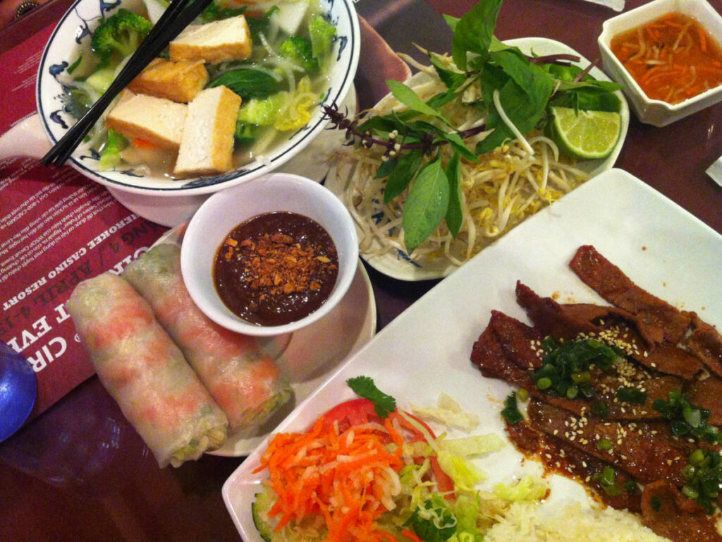 Variety of Vietnamese foods served on a restaurant at Buford Hwy