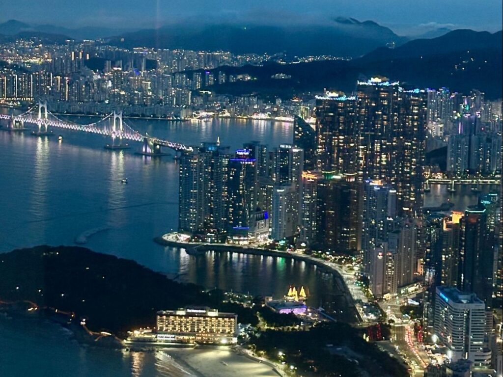 View of Haeundae Beach and Gwangan Bridge from Busan X The Sky