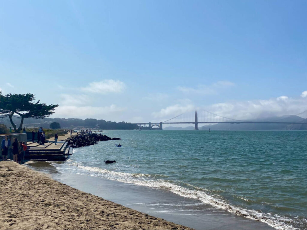 View of the Golden Gate Bridge from the Crissy Field Beach