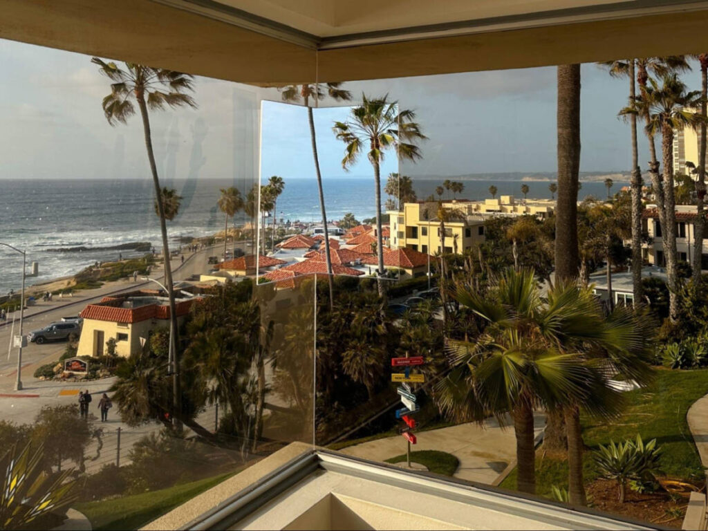 Overlooking view of La Jolla from the window of San Diego Museum of Contemporary Art