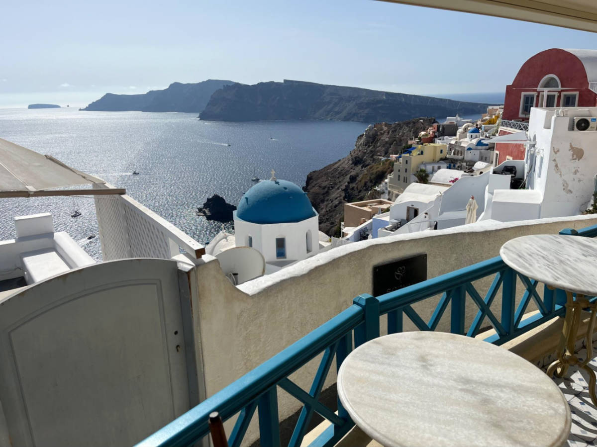 Scenic overlooking view from a cafe in Oia