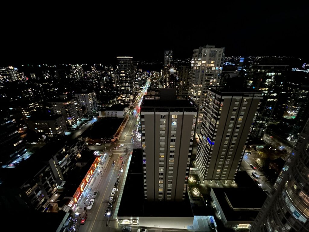 Overlooking view of the city from the Blue Horizon Hotel at night