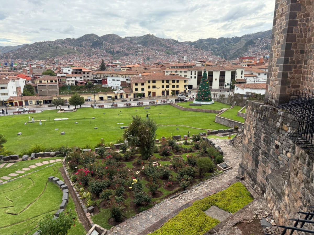 Overlooking view of the town of Cusco from the inside of Qorikancha and the Church of Santo Domingo