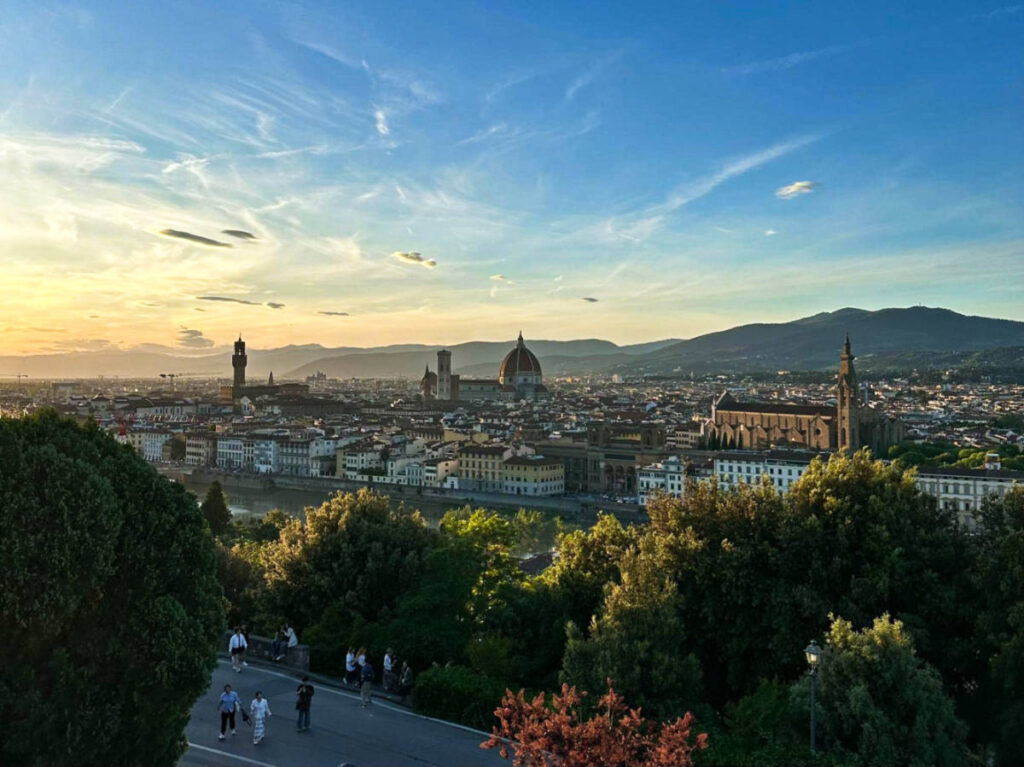 Overlooking view of Florence from Piazzale Michelangelo at sunset
