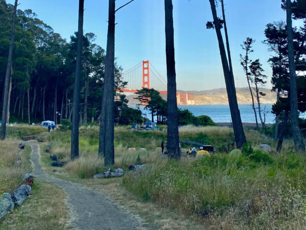 View of the Golden Gate Bridge at Kirby Cove Campground