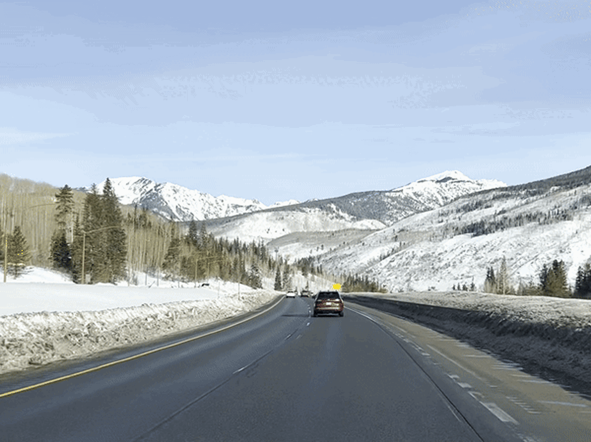 Driving along the scenic mountain views at Vail Pass