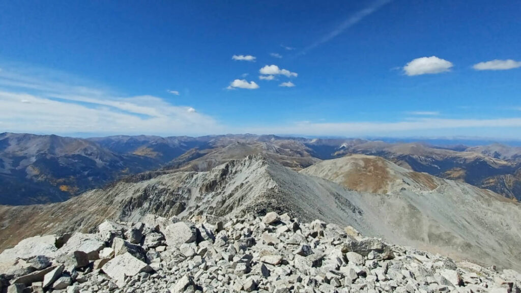 Panoramic view of the rocky summit against the clear blue sky in Mount Princeton