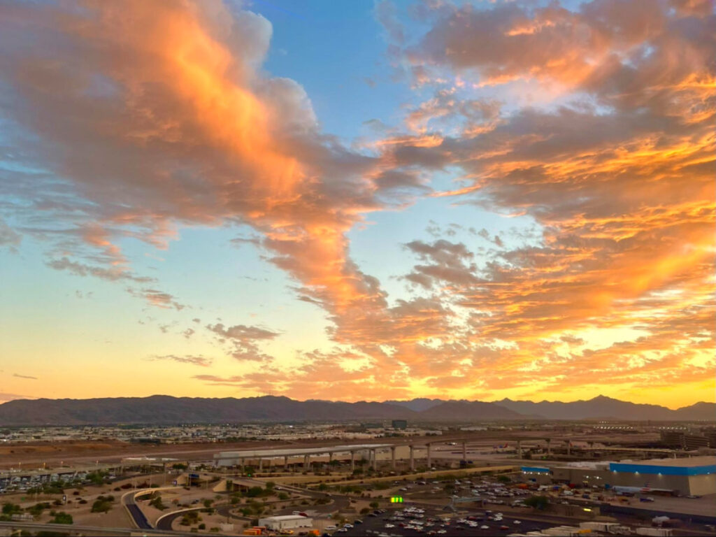 Scenic sunset view with clouds seen from above