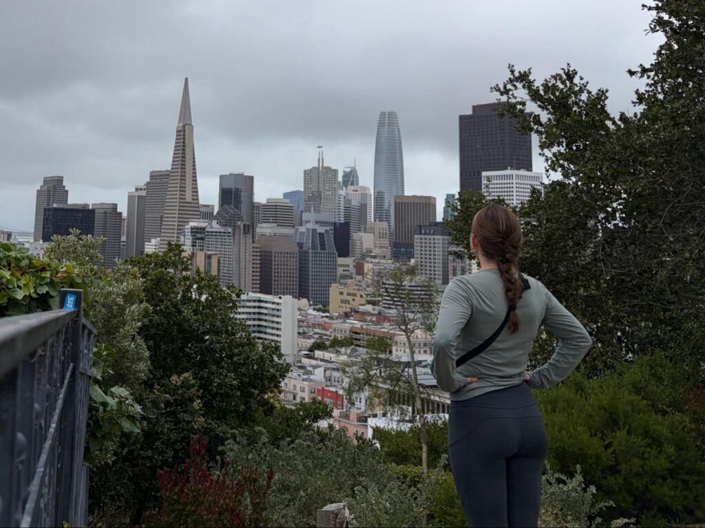 Author Laura taking in the views of downtown SF