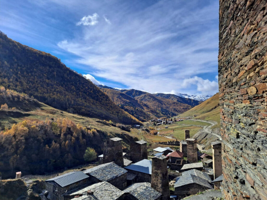 View of houses from a village in Ushguli, Georgia