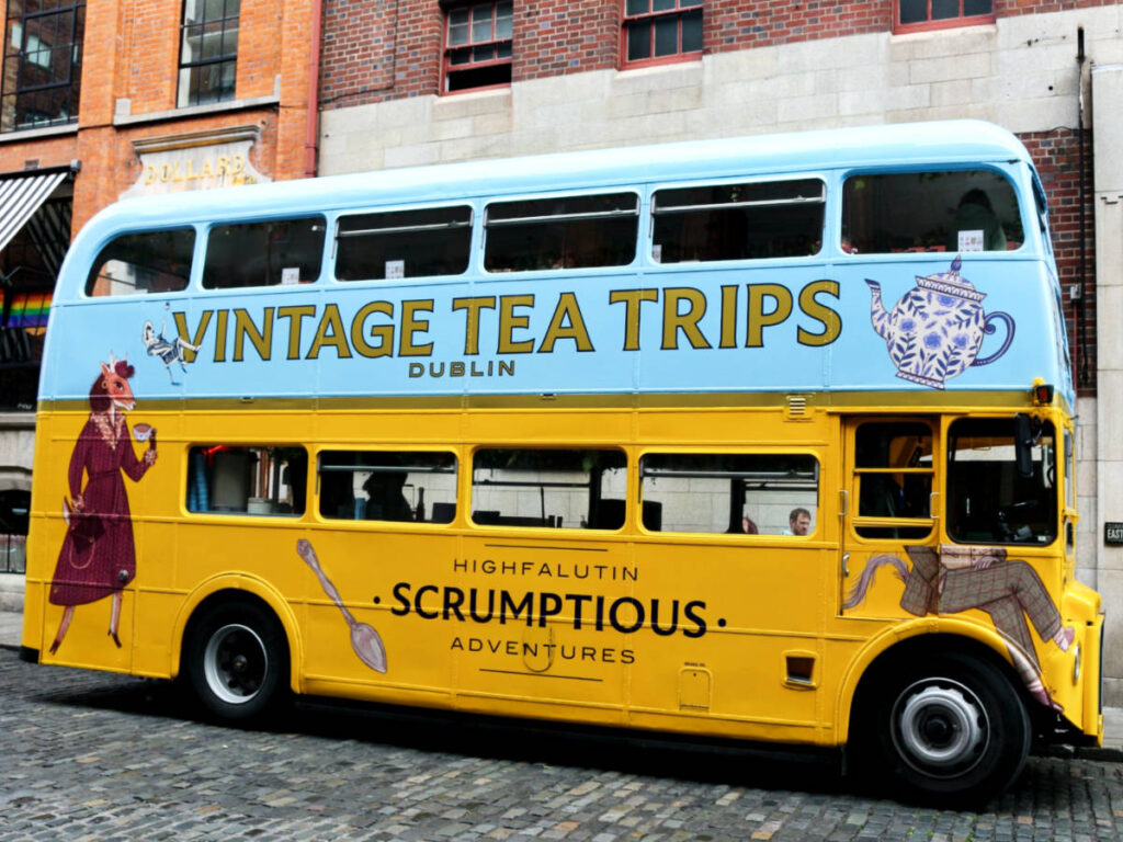The colorful bus of Vintage Tea Trips