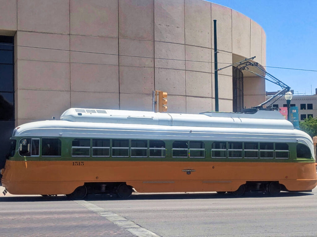 A vintage trolley near the University of Texas