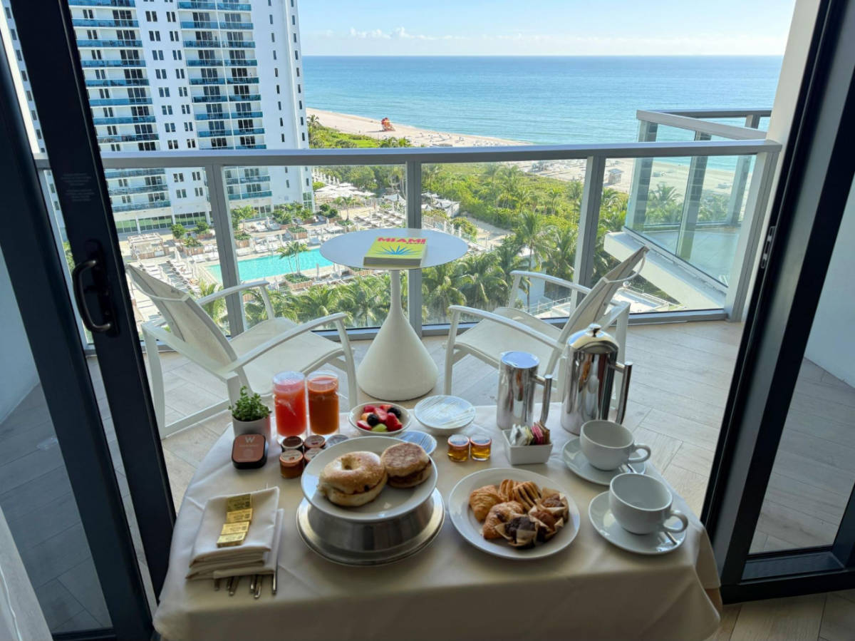 View while eating breakfast in a room in W South Beach hotel