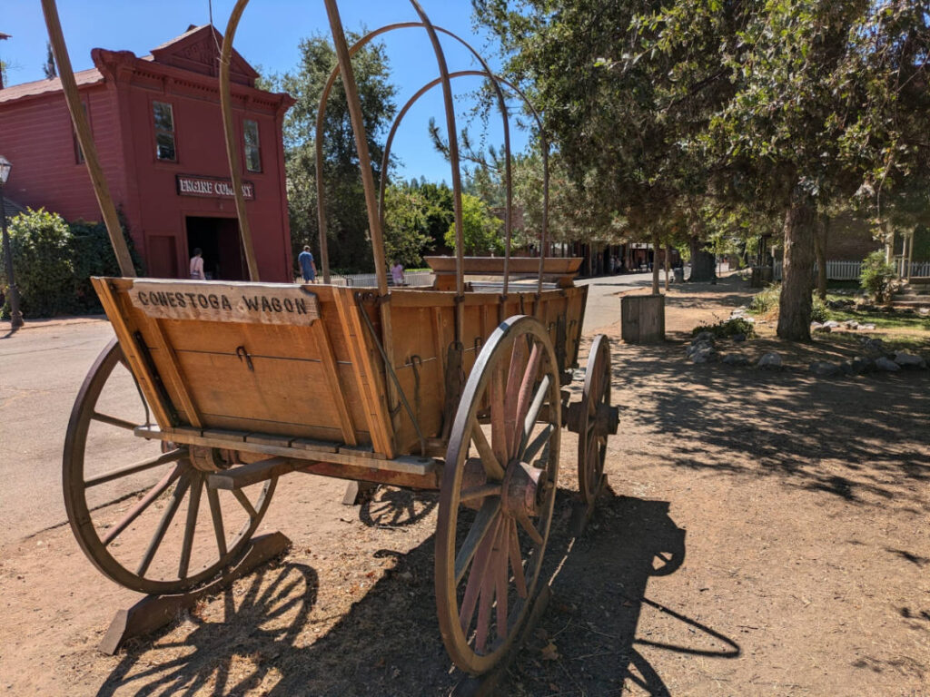 Closeup look of a wagon at the Columbia State Historic Park