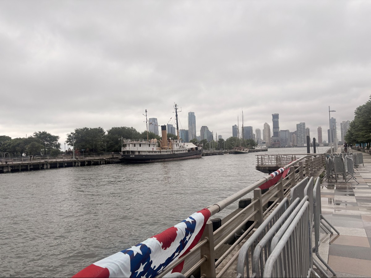 A Ship docked on the Walking Path at Pier 25
