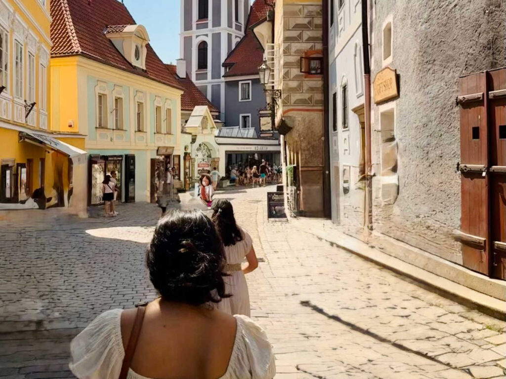 People wandering around Český Krumlov