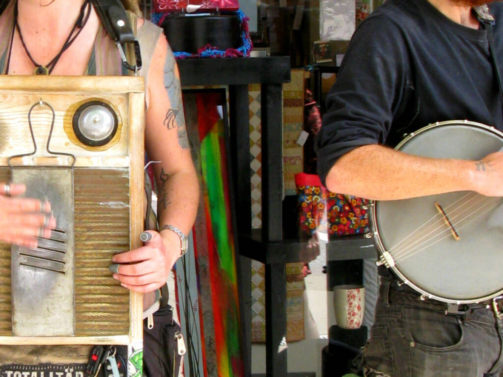 Local musicians performing on the street with their instruments