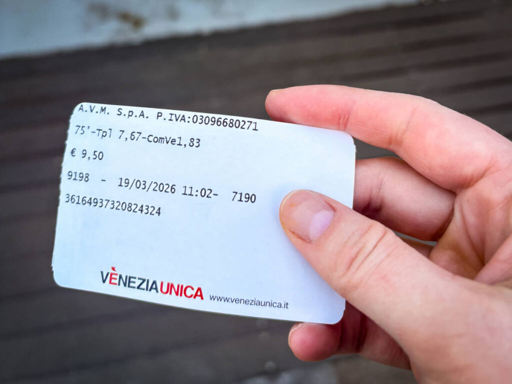Closeup look of the water bus ticket