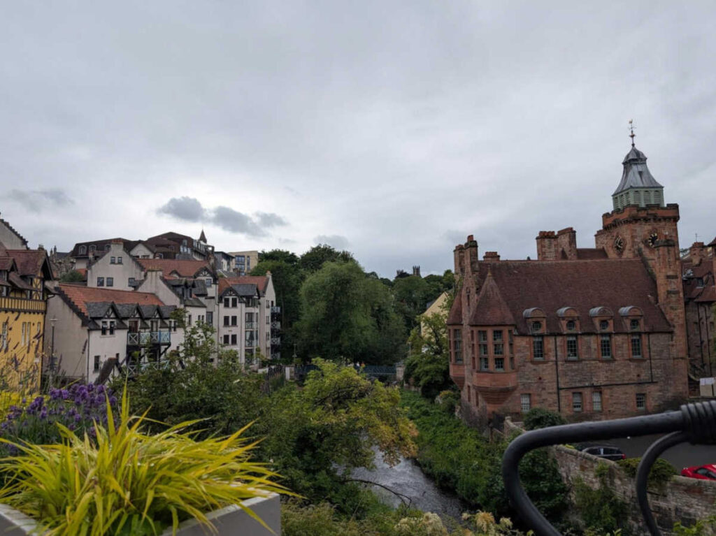 View of the picturesque area of Dean Village and the Water of Leith