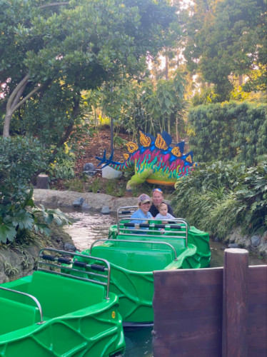 Author Jess and her friends on a water ride at Legoland
