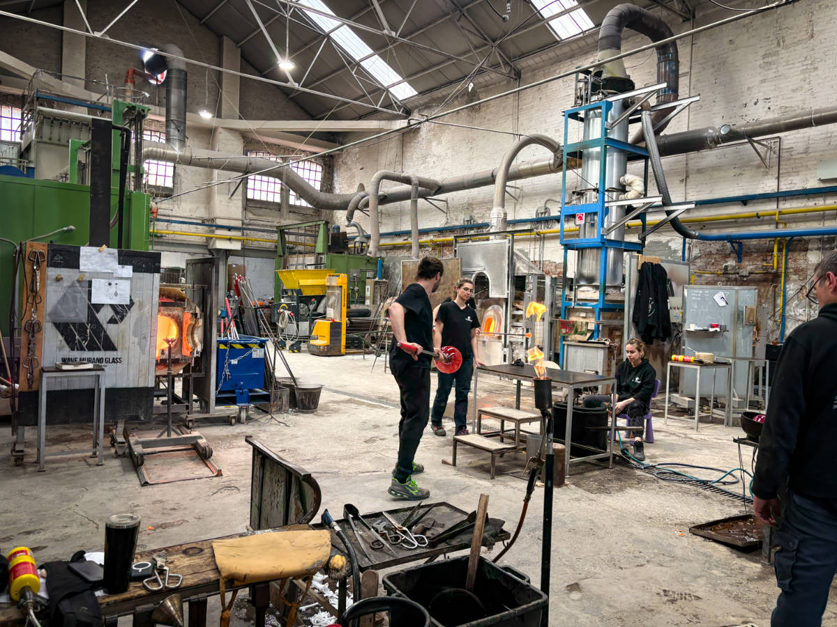 View of the glassmakers in Wave Murano Glass Factory
