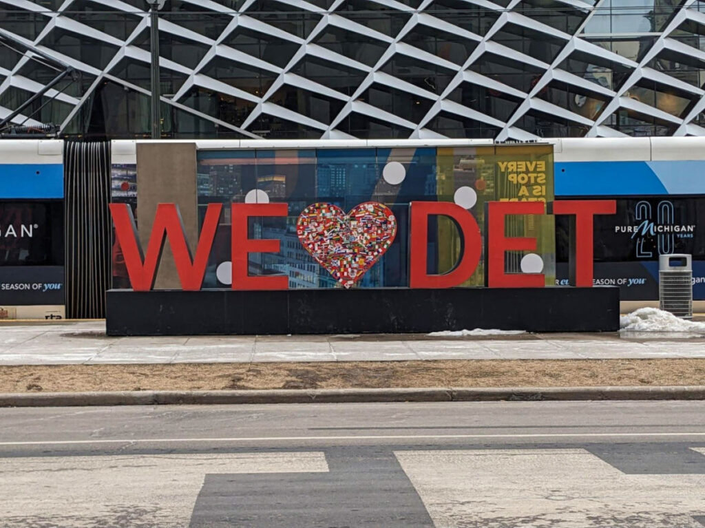 The We Love Detroit sign