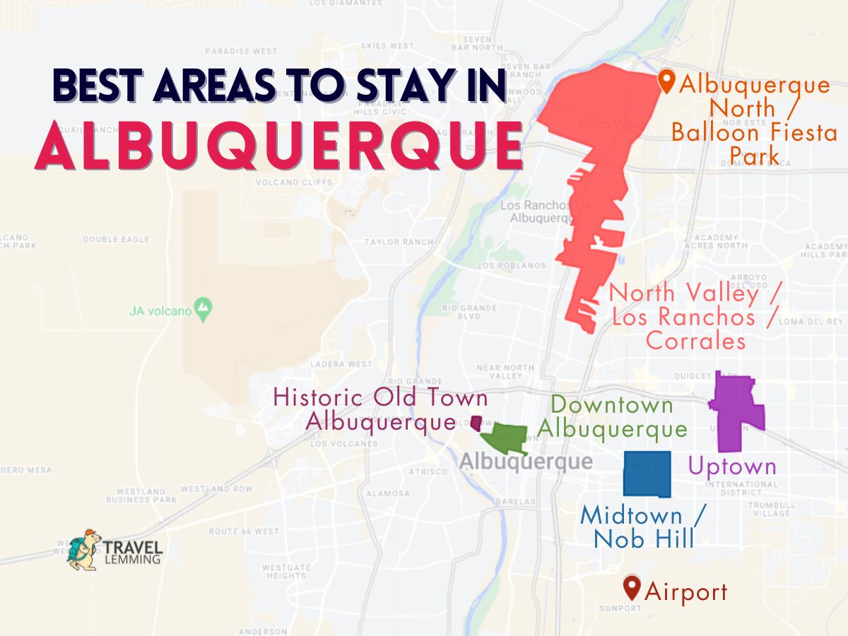 A graphic map that shows the best areas to stay in Albuquerque
