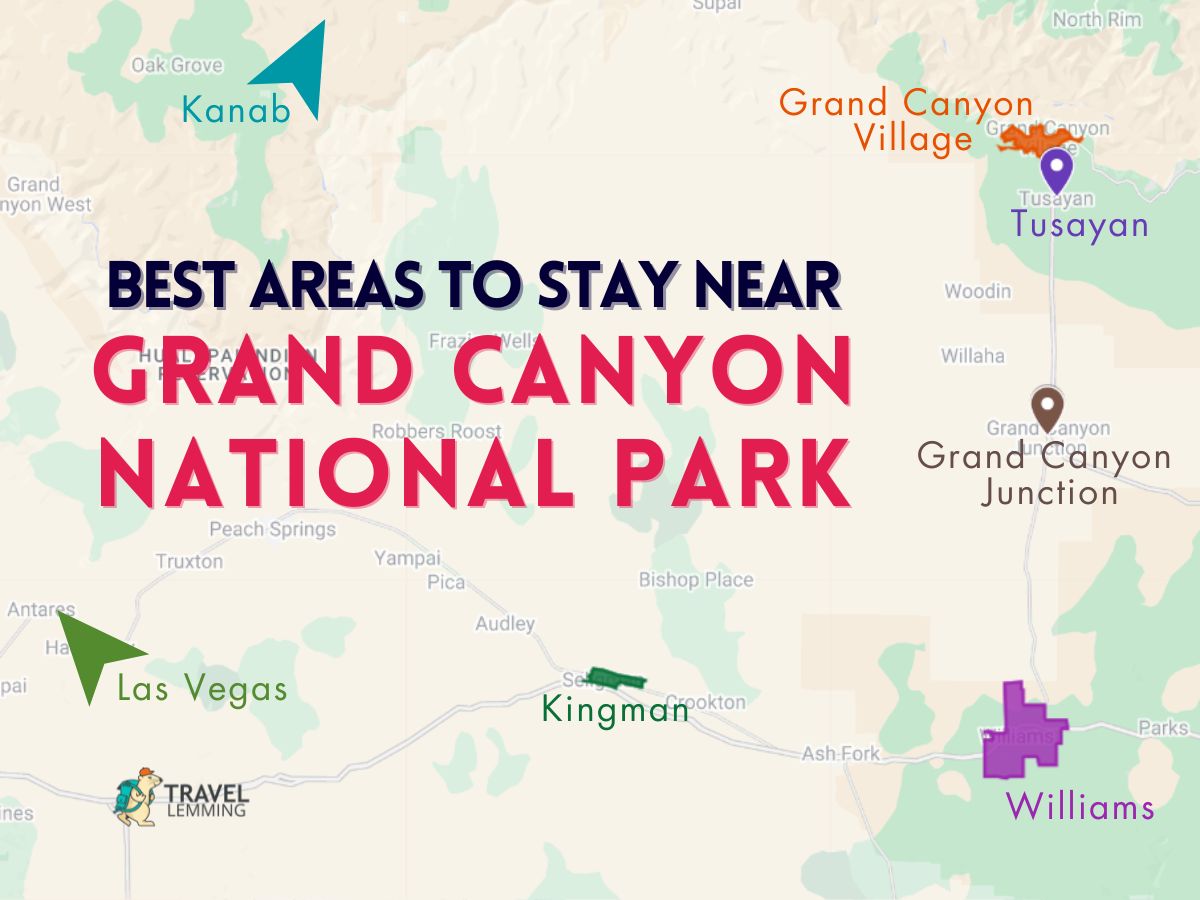 A graphic map that shows the areas near Grand Canyon National Park