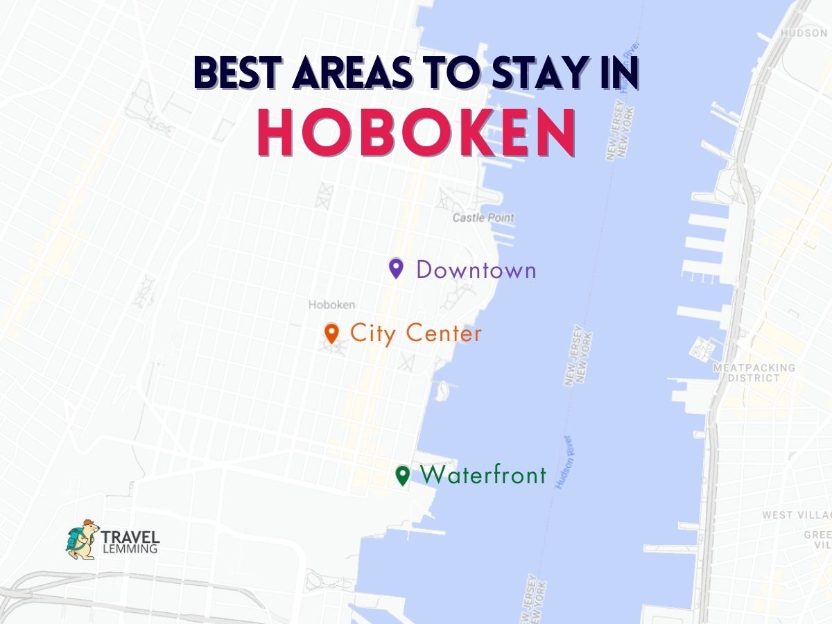 A graphic map that shows the best areas to stay in Hoboken