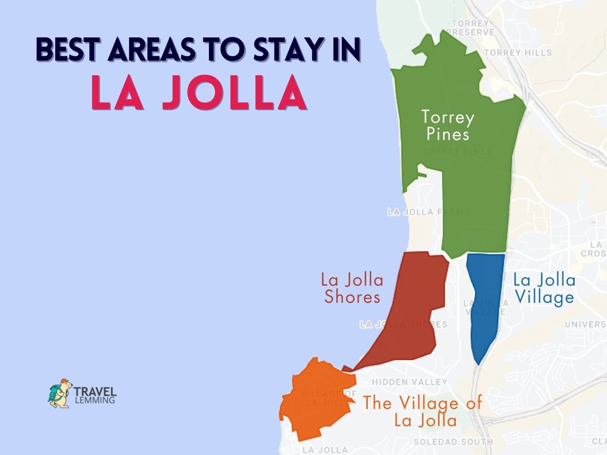 A graphic map that shows the best areas to stay in La Jolla